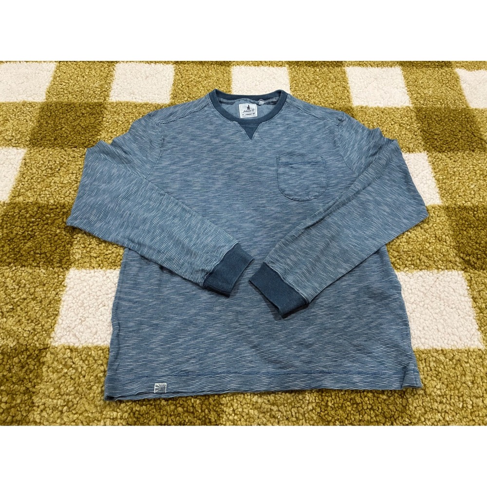 Johnnie-O Hangin Out Spurlin Long Sleeve Indigo Blue Striped Shirt Mens Medium